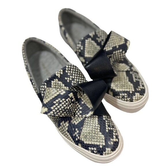 NINE WEST Women's Leather Faux Snakeskin Slip Ons Size 8.5 Med Sneakers Bows EUC - Picture 11 of 14
